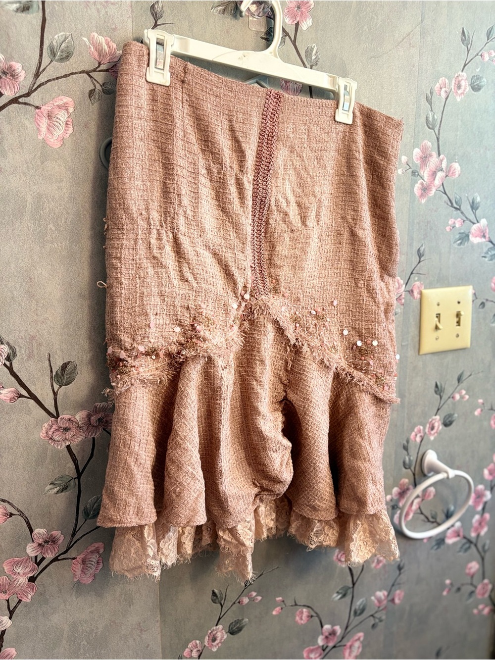 Women's Pink Lace-Trim Textured Ruffle Skirt